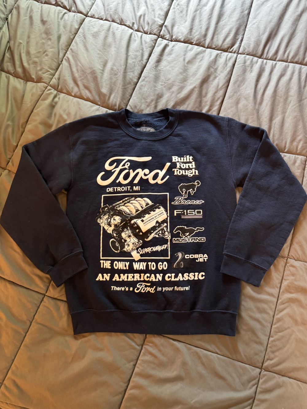 NWOT Unisex Ford Navy Crewneck Sweatshirt with White Automotive Graphic